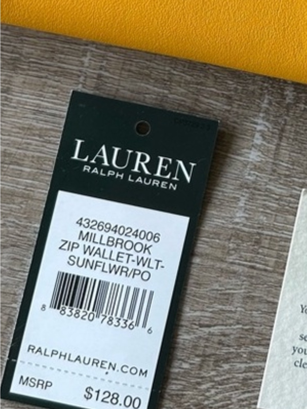 Ralph Lauren yellow zip wallet with snap detail NwT